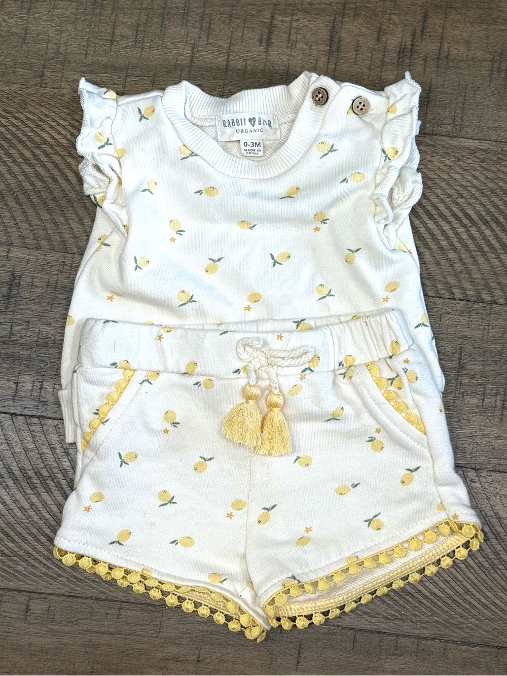 Rabbit & Bear Organic Lemon Print Girls' Matching Set in Cream & Yellow